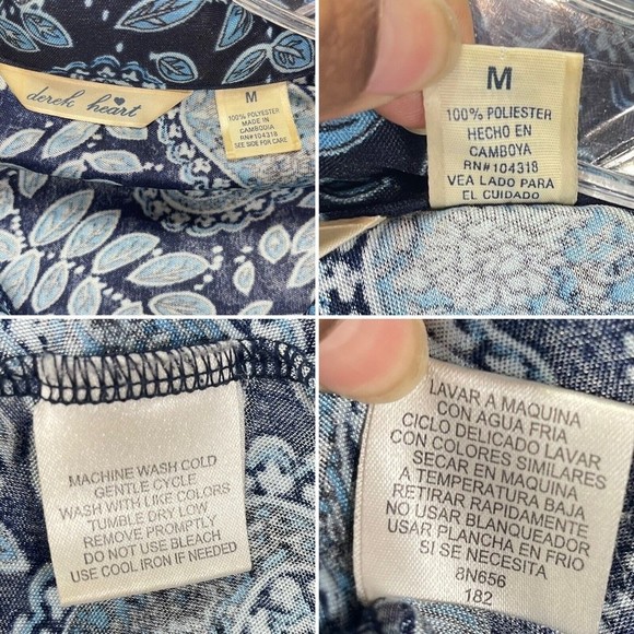 Derek Heart Womens Shirt M Blue Paisley Button Up Long Sleeve Polyester Retro - Picture 8 of 14